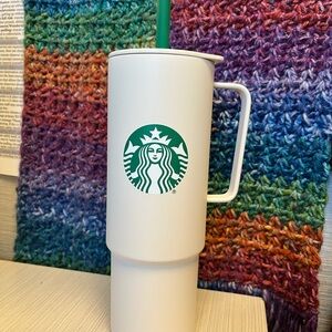 Starbucks White Mug with Green Logo and Straw